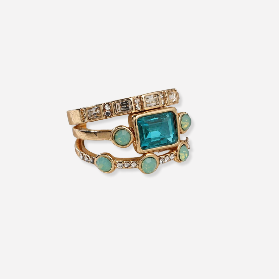 Vellora Vintage Blue Crystal Ring Set