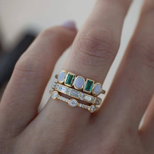 Mina - White and green opal rings