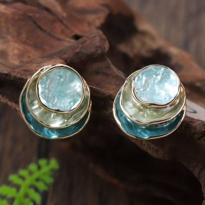 Ocean Hand Painted Multilayered Round Earrings